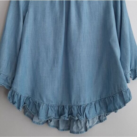 GAP Relaxed Fit Ruffle Blouse Top Chambray Blue Sz XS - Picture 3 of 11